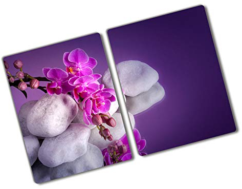 Küchenbrett Glas 2x40x52 cm für die Küche Plastikfrei 2 Stück Glasplatte Hitzebeständig Rutschfest Silikonfüße Lebensmittelecht Dekorativ Antibakteriell Gehärtetes Glas - Orchidee