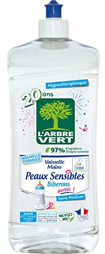 L'Arbre Vert Vaisselle Mains Ecolabel Peaux Sensibles Biberons Aussi ! - Hypoallergénique - 97% d'ingrédients d'origine naturelle -750mL