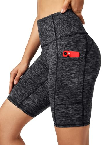 Ewedoos Biker Shorts Women Tummy Control Workout Shorts with 3 Pockets High Waisted Compression Gym Running Yoga Shorts Women Charcoal
