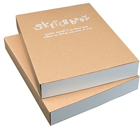 Zeichenbuch und Skizzenbuch aus Kraftpapier, 2 Stück, blanko, einfarbig, 125 g dickes Papier, 200 x 280 mm Papier, ideal zum Zeichnen und Skizzieren, 128 Blatt/256 Seiten, 180 Grad Öffnung, 2 Stück