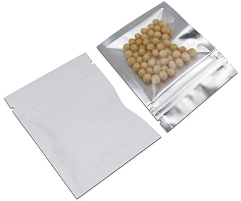 100 stycken matt mylar folie mat förvaringsväskor aluminiumfolie fram klar plast godis påsar dragkedja varmförseglingsbar (matt vit, 7,5 x 10 cm (3 x 3,9 tum)