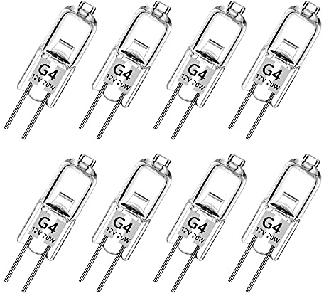 Haraqi 8 Pack G4 Halogen Bulbs, 12 Volt 20 Watt Bi-Pin Dimmable | for Ceiling Lights, Table Light, Cabinet Lights, Warm White Brightness