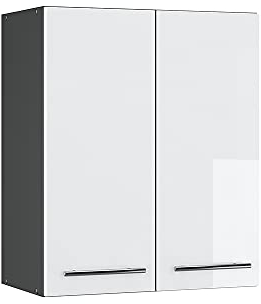 Vicco Hängeschrank Fame-Line, hängender Küchenschrank, Weiß Hochglanz/Anthrazit, 60 cm