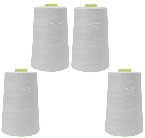 Overlockgarn für Overlock Nähmaschinen - 5000 yard = ca. 4570 m pro Kone - Garnstärke 40/2 aus 100% Polyester (Weiß, 4 Konen)