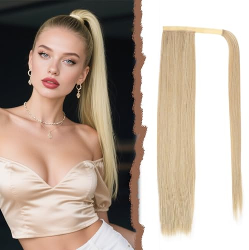 Mulaibdin Ponytail Extension Blond, Haarverlängerung Zopf Lang 60cm, Glatt | Pferdeschwanz Haarteil mit Klammer, Braids Extensions Hair mit Kordelzug, Perrücke Frauen, Pferdeschwanz Haarteil Seidiges