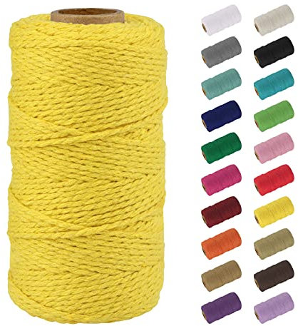 Uiopa Macrame Corde 2mm x 100m, Naturel Fil Macramé Fil de Coton Ficelle Corde, DIY Cordelette pour Tressée, Tapisserie de Plante, Tenture Murale, Cadeau Décoration, Emballage (Jaune)