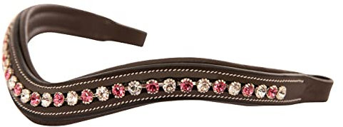 Exion Bling Stirnband für Pferde – Schmücken Sie das Pferdezaumzeug mit funkelnden Kristallen und einem U-förmigen, gepolsterten Lederstirnband | Weißer und rosa Kristall (Schokobraun, (Cob-Größe)