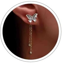 Atentuyi Schmetterlings Quaste Ohrringe - Goldkette Lange Kristall Ohrjacken Cz Tropfen Baumelnde Strass Schmuck für Frauen und Mädchen