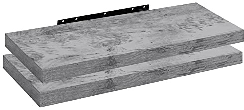 WOLTU 2X Wandregal Wandboard Bücherregal Regale für Deko Wandablagen aus MDF Holz, 2er Set Hängeregal Grau Eiche, 80x22,9x3,8cm RG9318grei-2