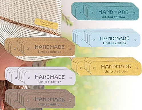 ZoeTekway 48 Stück Handmade Label zum Annähen Handmade Label Leder Stricken Zubehör für DIY-Hüte Kleidung (Sechs Farben)