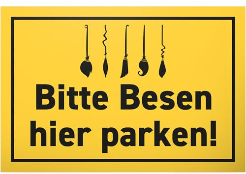 DankeDir! Besen hier parken - Schild 30 x 20 cm - Wanddeko Türschild lustiger Spruch Geburtstagsgeschenk Spruchschild - Deko Partydeko Geschenkidee Kollegen Freunde Party Geschenk