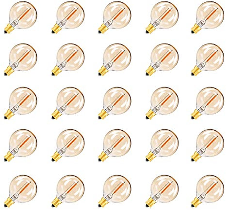 Jiotouhu Lampadina LED E12 G40, 1W sostituisce una lampadina alogena da 10W, lampadina decorativa vintage Edison, luce bianca calda (2700 K), 230 V, confezione da 25