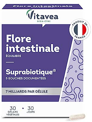 Vitavea - Probiotique Flore Intestinale, Equilibre du Microbiote, Digestion - Ferments Lactiques - Lactobacillus et Bifidobacterium - 30 gélules végétales - 1 mois - Fabriqué en France