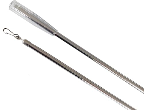 Schleuderstab/Gardinenstab 150 cm aus ME-Rohr 9 mm stabil für schwere Vorhänge, Gardinen oder Paneelwaagen mit Griff + Verschlusshaken in 2 Farben (nickel glanz)