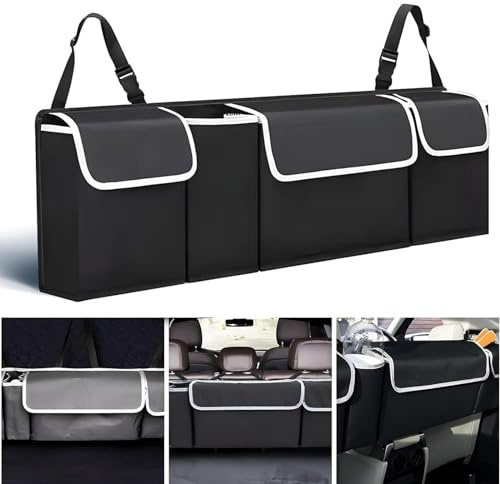 HOUSINN Kofferraum Organizer, 27L Auto Organizer mit 4 Taschen und Verstellbarem Riemen für Auto, SUV, MVP, Wasserdichter Auto Rücksitz Kofferraumtasche aus Oxford-Stoff