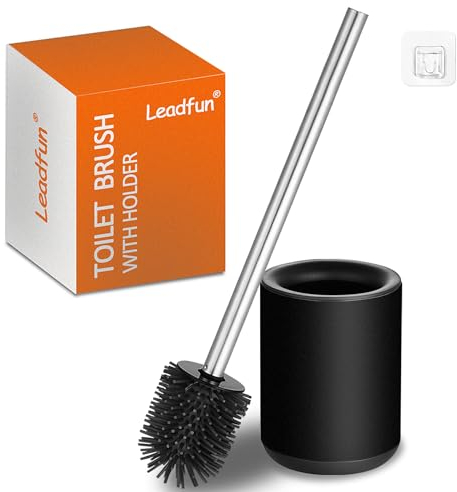 Leadfun Klobürste Silikon, WC Bürste mit Halter, Silikon Toilettenbürste Wandmontage & Stehen, Edelstahl Toilettenbürstenhalter mit Wandhalterung (Schwarz)