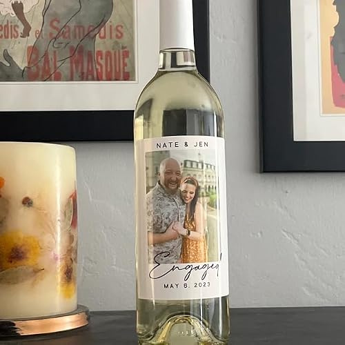 Pahdecor Personalisierte Wasserdichte Hochzeit Weinflasche Etikett Aufkleber Benutzerdefinierte Braut und Bräutigam Foto Name Datum Label Hochzeit Meilensteine Geschenk Wein Aufkleber für
