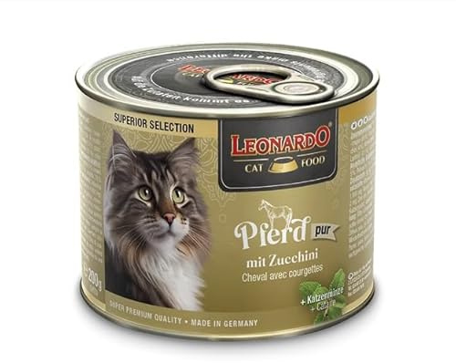 CT-TRONICS Leonardo Alimento húmedo Superior Selection [6x200g Caballo con calabacín] Sin Cereales para Gatos | Alimento Completo en Lata