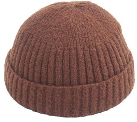 Hip Hop Warme Strickmütze Fisher Beanie mit gerolltem Rand Manschette Kurz Tragbar Wiederverwendbar für Frauen, caramel, 4