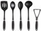 Russell Hobbs RH03026EU7 5-Piece Set – Venus Collection, Masher, Turner, Slotted, Solid Spoon, Ladle, Hanging Hooks, Soft Touch Handles, Easy Clean, Nylon Kitchen Utensils, Black