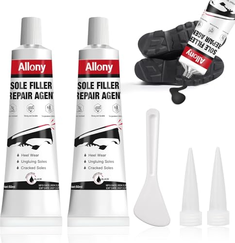 Allony Schuhsohlenkleber Schwarz, Kleber für Schuhsohlen, Reparatur der Sohlenfüllung Schuhe Kleber für Fersenverschleiß, Sohlenentschleimung und Rissbildung-50ml