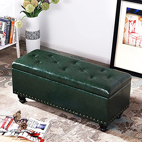 XMDEUR Kunstleder-Aufbewahrungshocker, Pu-Leder-Bettbank mit Stauraum, modernes Zuhause, Schlafzimmer, Wohnzimmer, Fußhocker, Multifunktionsbänke, Grün, 60 x 40 x 45 cm (24 x 16 x 18 Zoll)