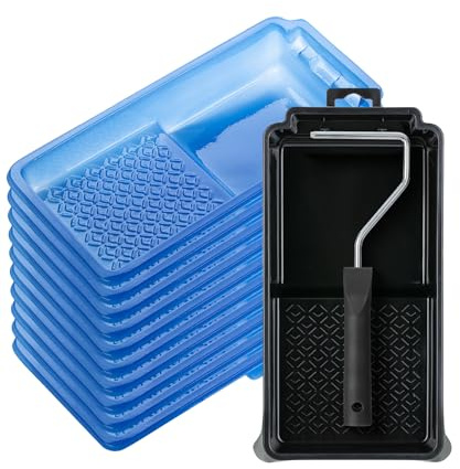 Bates- 4 Inch Paint Tray Set, 12 pcs, Black & Blue, 1x 4 Inch Paint Roller Tray, 10x Disposable Plastic Liners & 1x Roller Frame