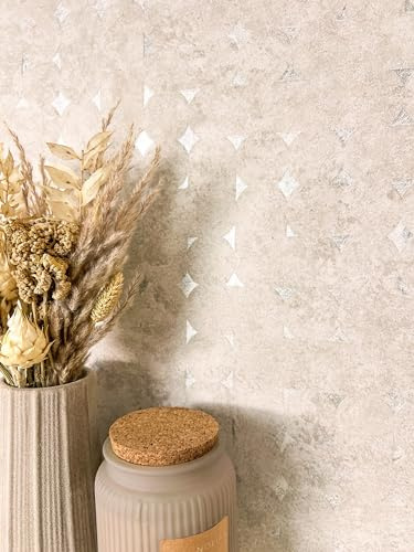 Newroom Vliestapete Beige Rauten Betonoptik Boho Tapete Wohnzimmer | Wolkig-verwitterte Putzstruktur mit warmem Beigeton, Skandinavischer Stil, Mustertapete für Schlafzimmer und Flur