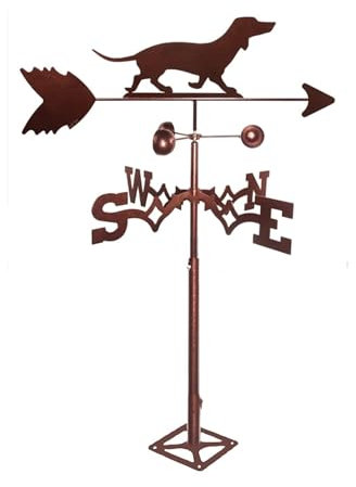 Wetterfahne, Dackel-Wetterfahne, windgeblasen, mit Windrichtungsanzeige, Metallhalterung, Wetterfahne für Außenbereich, Dach, Bauernhof, Garten