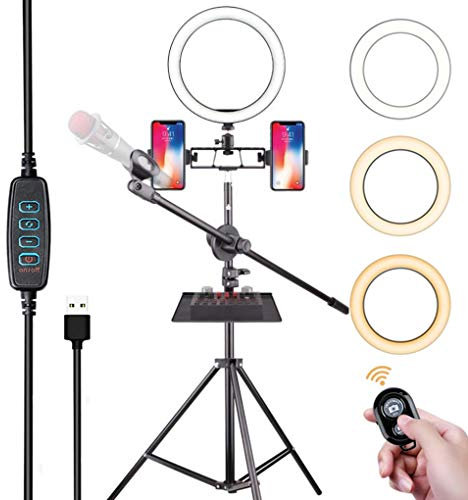 Anneau Lumineux de 10,2 Pouces avec Support et Support de téléphone, kit d'éclairage annulaire pour Selfie, lumière de Remplissage LED, 3 Modes d'éclairage, pour Diffusion en Direct/Maquillage, 10,2