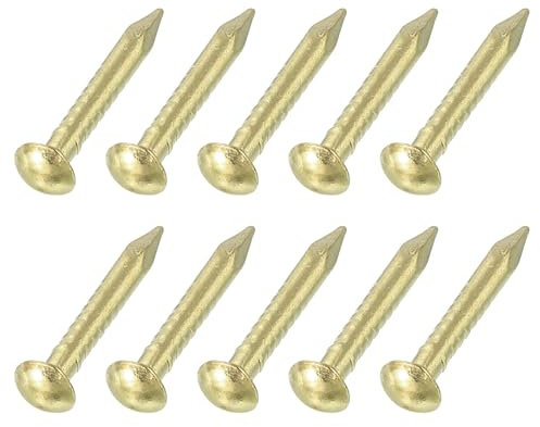 sourcing map 50Pcs Small Hardware Nails, 2 x 15mm Brass Round Head Nail Common Finishing Nail for Household Woodworking Picture Hanging DIY Projects, Gold