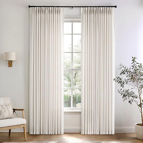 ANRODUO Natural Pinch Pleated Linen Curtains 80 Inches Long 2 Panels