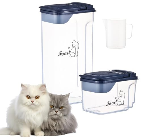 Ctomche Cat Food Storage Containers Set of 2,Airtight Cat Food Containers for Dry Food Biscuit 4L+1.5L,Pet Food Storage Container Buckle Lid Portable Dispenser,BPA Free Plastic