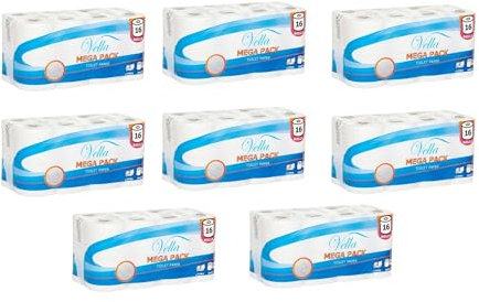 128 Rollen Vella Toilettenpapier Klopapier WC-Papier 2-lagig 150 Blatt 100% Zellstoff