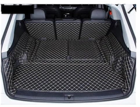 DZSLLOOI Kofferraum Schutzmatte Spezielle Kofferraummatten Cargo-Liner Kofferraumteppiche Gepäckabdeckungen Styling Für Q7 7 Sitze 2022–2015 Kofferraumschutzdecke(Schwarzbeige)