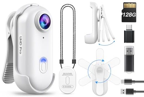 BOBLOV W4 4K Mini Body Camera, Wearable 127GB Camera with 360°Rotatable Clip & Magnetic Clip, 120 Minutes for Recording, Easy to Use and Take for Lecture, Traveling and Outdoors Activities (WH127GB)