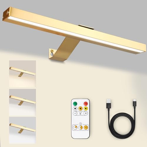Nastopee Picture Lights for Wall,4000mAh Picture Light with Remote,Rechargeable Poster Lights Indoor,3 Color Temps,5 Levels Brightness Adjustable,Timer Off,Display Lamp for Wall Art(15.75”, Gold)