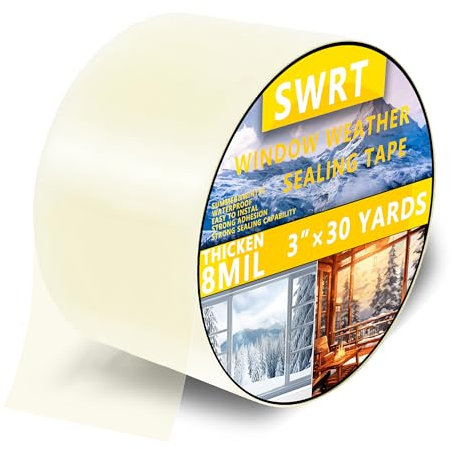 SWRT 3”x 30 YD 8 Mil Heavy Duty Transparent Window Weather Sealing Tape, No Residue Window Insulation for Winter, Preventing Cold Air Loss in Summer Door and Window Seal Kit