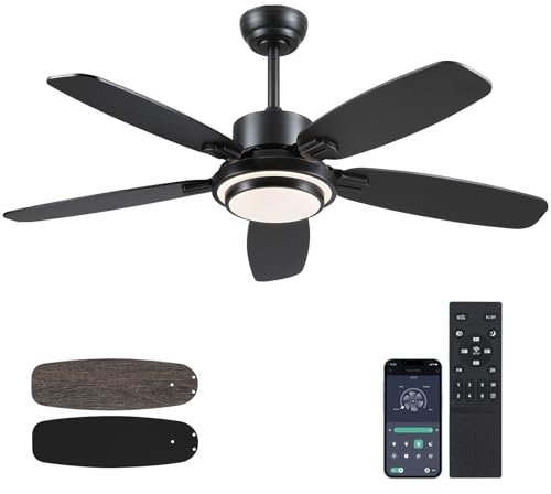 Surtime Ventilatore da soffitto con luce, 127CM nero moderno ventilatore da soffitto per interni con luce e controllo remoto/APP con motore reversibile DC (black wood)