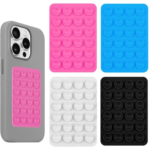 Yesimola Ventouse Autocollante pour Multi Modèles 4 Pièces, Silicone Ventouse Telephone, Support de Téléphone Portable, Antidérapant pour Selfies et Vidéos (Noir/Bleu/Blanc/Rose)