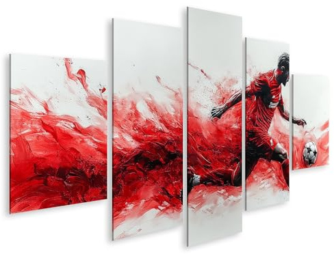 islandburner Quadro su tela calciatore dinamico in rosso per soggiorno, appassionati di calcio, negozio di sport, immagini da parete
