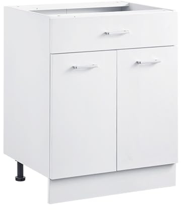 VEVOR weißer Unterschrank (600 x 477 x 816 mm) mit Schublade unmontierter Schubladen-Unterschrank, Montagefertiger Schrank mit Soft-Close-Türen & verstellbarem Regal, für Haushalt Büro