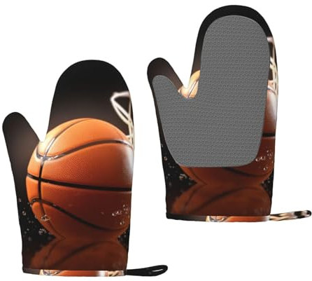 Basketball Oven Mitts Set of 2 Heat Resistant Silicone Oven Gloves with Soft Lining Non-Slip Kitchen Cooking Mitt Long Waterproof Potholders Kitchen Essentials