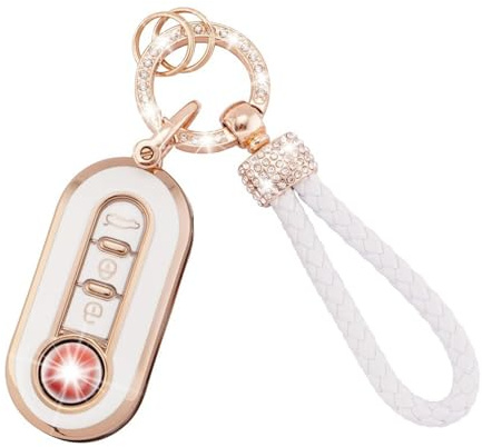 EUYKQNOI Autoschlüssel Hülle Cover Passt für FIAT 500 500L Brava Bravo Doblo Ducato Fiorino Punto Panda Qubo Scudo Stilo Lancia 3 Tasten Schlüsseletui TPU Schlüsselhülle mit Schlüsselanhänger
