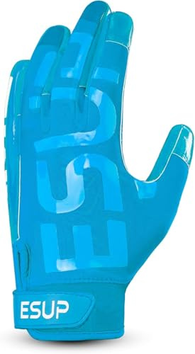 ESUP PRO Youth Football Gloves, Men's & Youth Boys Silicone Grip Sticky Wide Receiver Gloves for Kids (Blue, Youth X-Large)