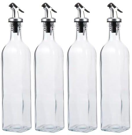 FUNOMOCYA Lot De 4 Bouteilles D’assaisonnement 250 Ml En Verre Transparent, Huilier à Vinaigre Multifonction Bec Verseur Anti-goutte, Distributeur Pratique Cuisine Familiale