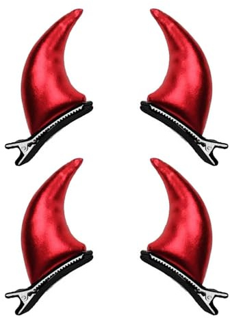 4 Stück Halloween Teufel Horn Haarspange Rot Teufel Ohren Haarspangen für Kinder Erwachsene Teufelshörner Hair Clip Rote Teufels Cosplay Haarklammer für Halloween Maskerade Party