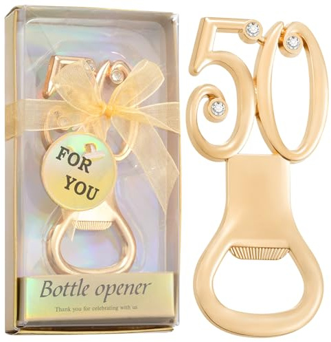 Orlabno 12 Pack Gold 50 Shaped Bottle Openers, 50th Birthday Party Favors Bulk, Wedding Anniversary Souvenirs, Gifts for Guests
