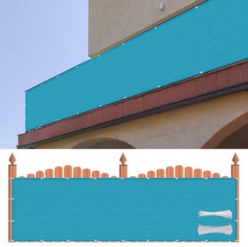 Balkonabdeckung 160 x 400 cm Wetterbeständiges Und Pflegeleichtes Hdpe-Spezialgewebe, Balkonbespannung Sichtschutz mit Kordel Und Kabelbinder für Balkon, Terrasse, Garten, Blau