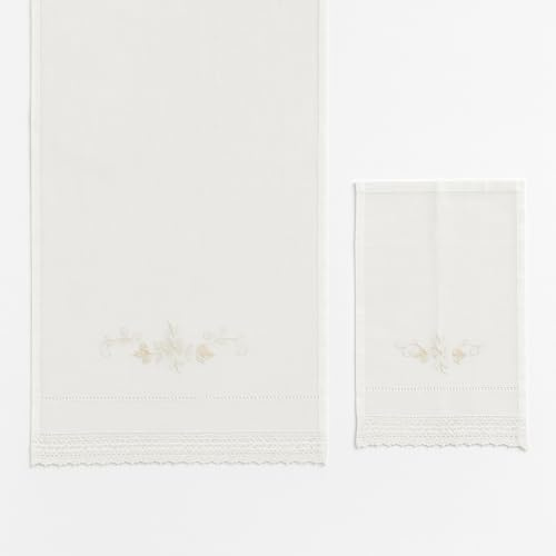 Corredocasa - Set 2 Asciugamani Bagno in Misto Lino Ricamato Panna – Coppia Asciugamano Viso 70x105 cm + Ospite 35x55 cm – Eleganti e Raffinati, Made in Italy (Fantasia 4)